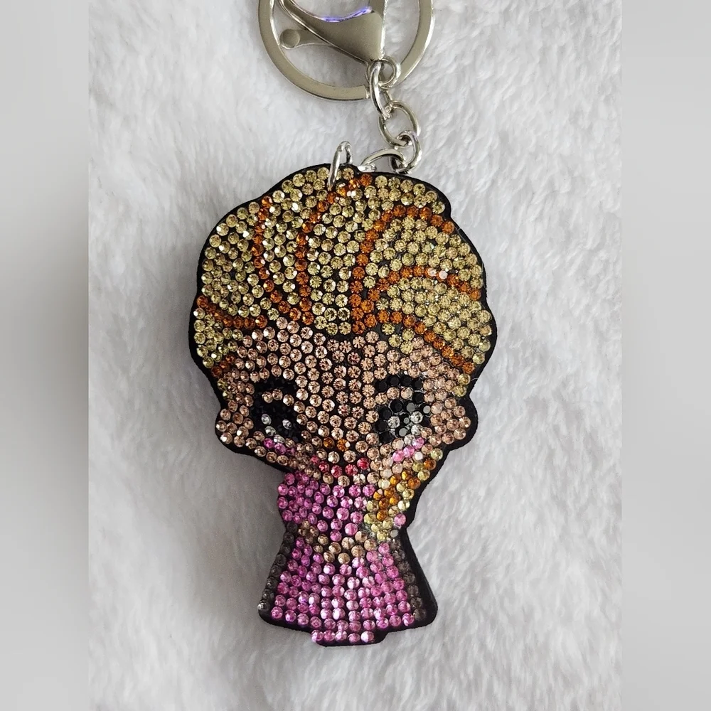 Princess Rhinestone Keychain with Pink and Gold Accents Bag Charm